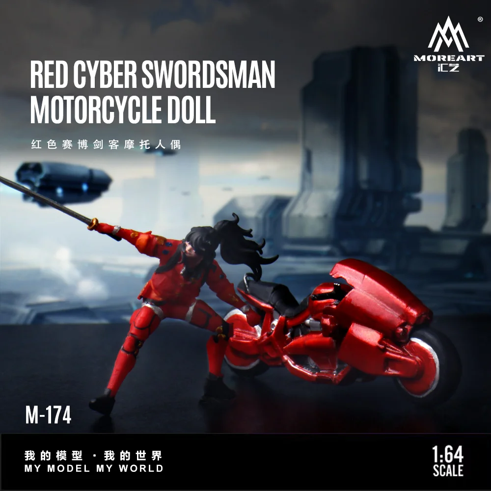 MoreArt 1:64 Red Swordsman Motorcycle Beauty Figure Resin Model, Miniature Scene Decoration Gift&Display
