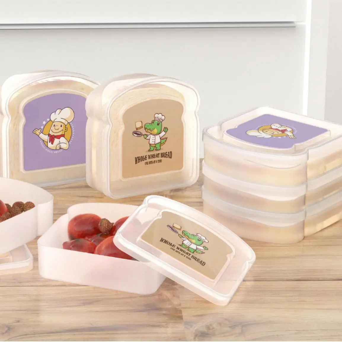 1Pc Cartoon Portable Transparent Toast Bread Preservation BoxLunch Box for Office Workers Students Traveler Kids Food Containers