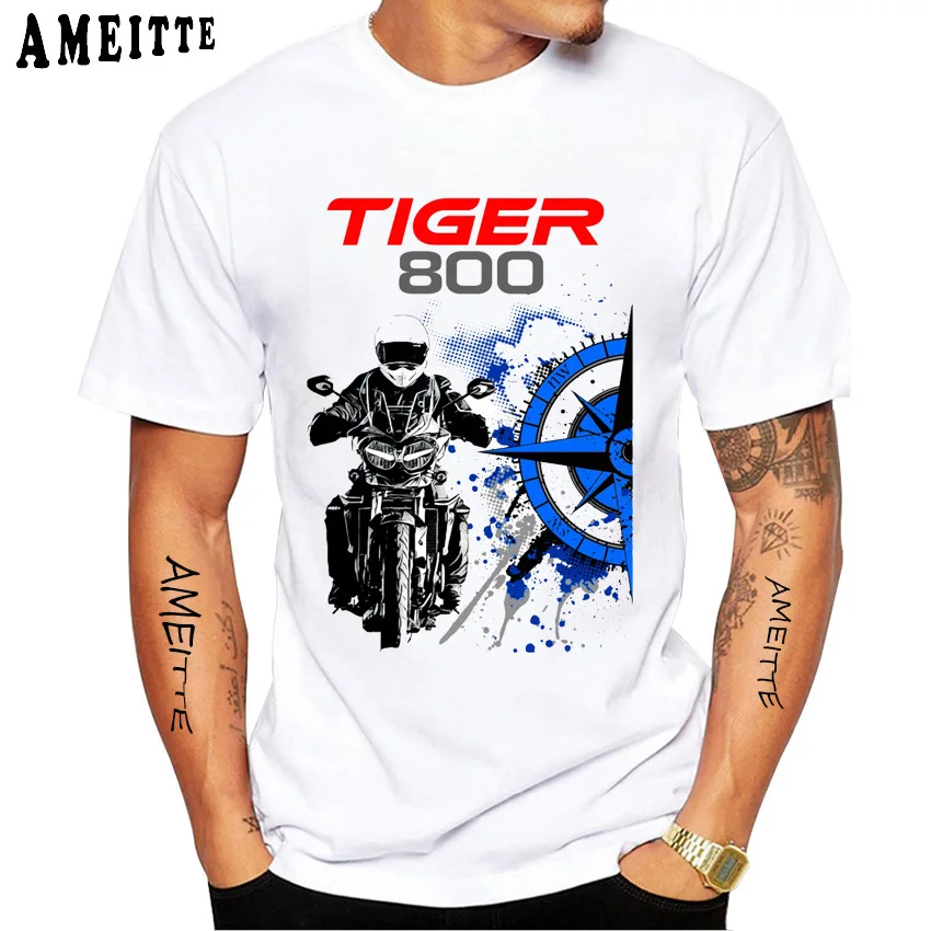 Tiger 800 900 1200 moto equitação camiseta novo verão dos homens de manga curta da motocicleta esporte impressão camisa branca casual menino piloto t