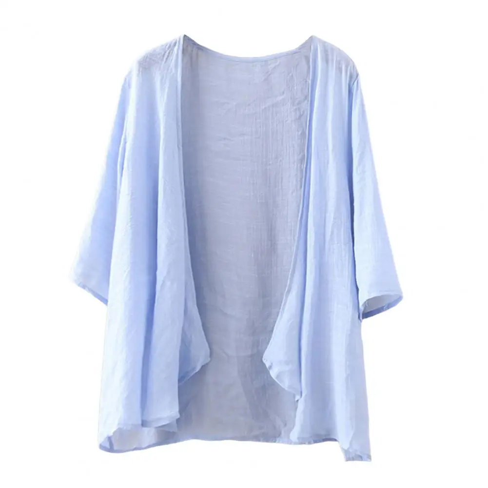 

Women Summer Cardigan V-Neck Half Sleeve Solid Color Irregular Hem Cardigan Open Front Beach Cover-Up
