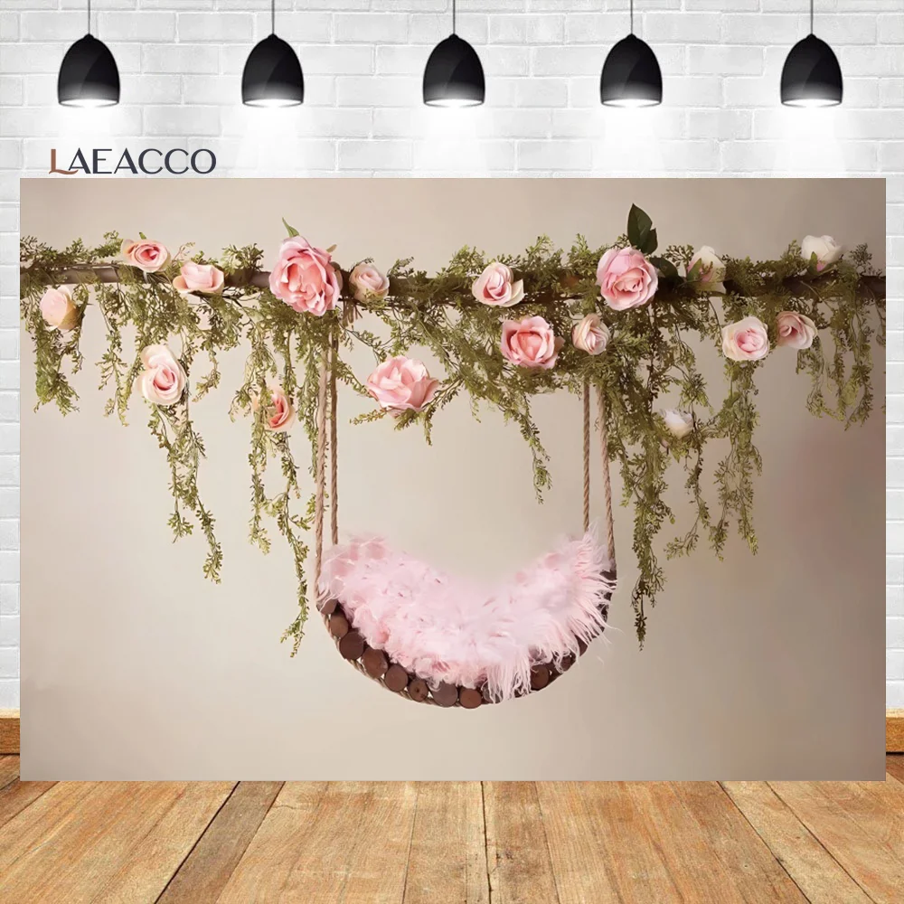 

Laeacco Newborn Photography Backdrop Pink Floral Swing Baby Shower Kids Infant Artistic Portrait Background For Photo Studio