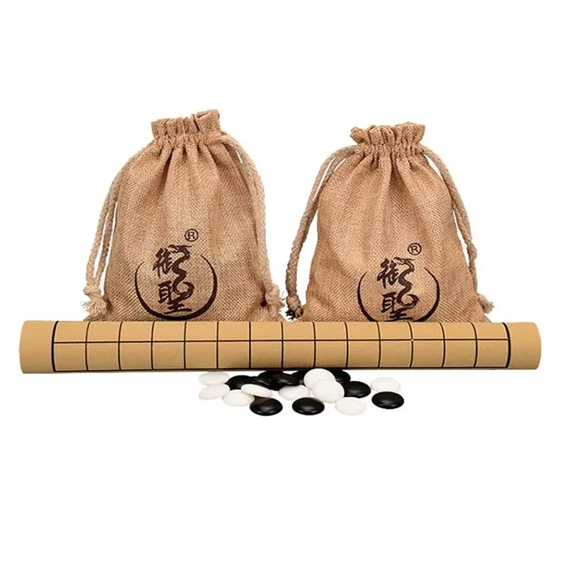 Chinese Baduk Go Game Chess Set Weiqi Pieces PU Chessboard Portable Folding Cloth Bags Kid Puzzle Entertainment Board Games