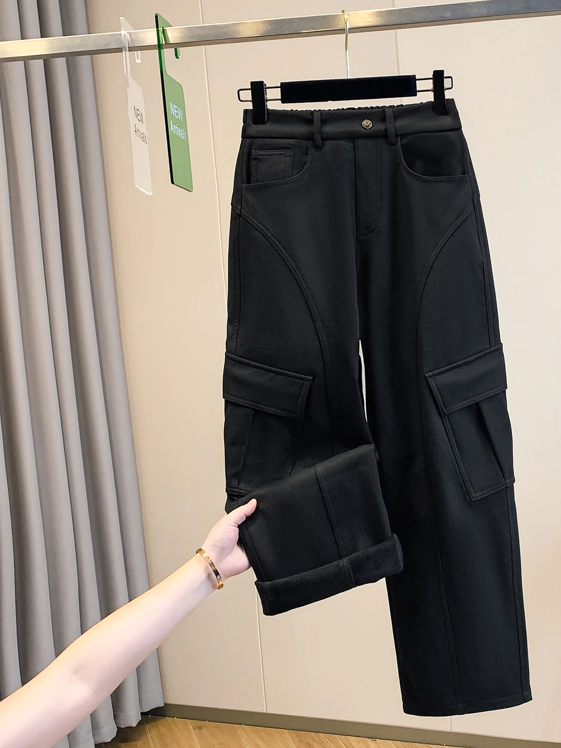 Pantalon de travail décontracté doublé Thiened Fce pour femme, ample, jambe droite, jambes larges, grande taille, européen, nouvel arrivage d'hiver