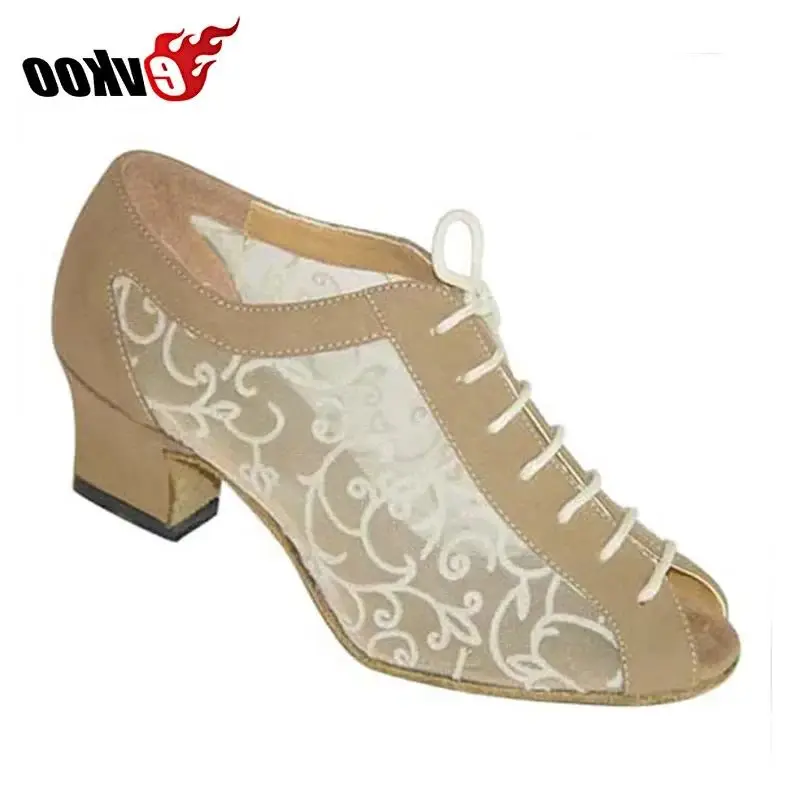 Evkoodance praktykująca buty do tańca czarne i Khaki nubuk i wzór siatka 4.5cm damskie buty balowe spersonalizowane damskie taniec Latin