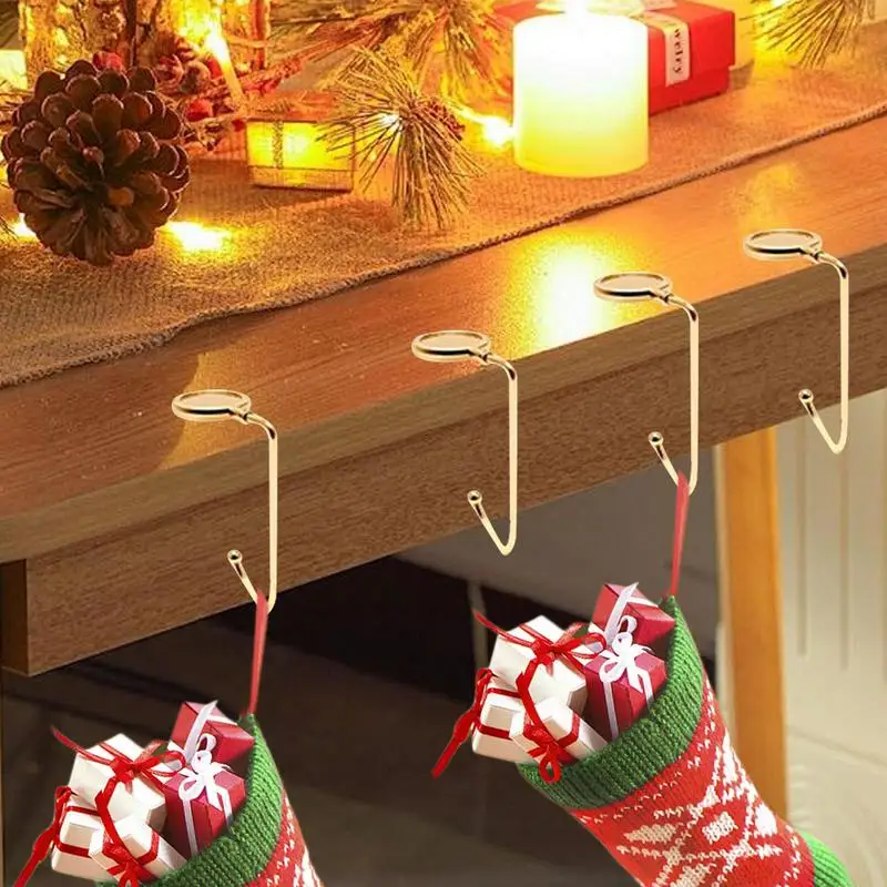 Stocking Holders For Mantle 6X Fireplace Stocking Holder Mantle Hanger Non-Slip Metal Grips Hangable Hooks For Fireplace Home