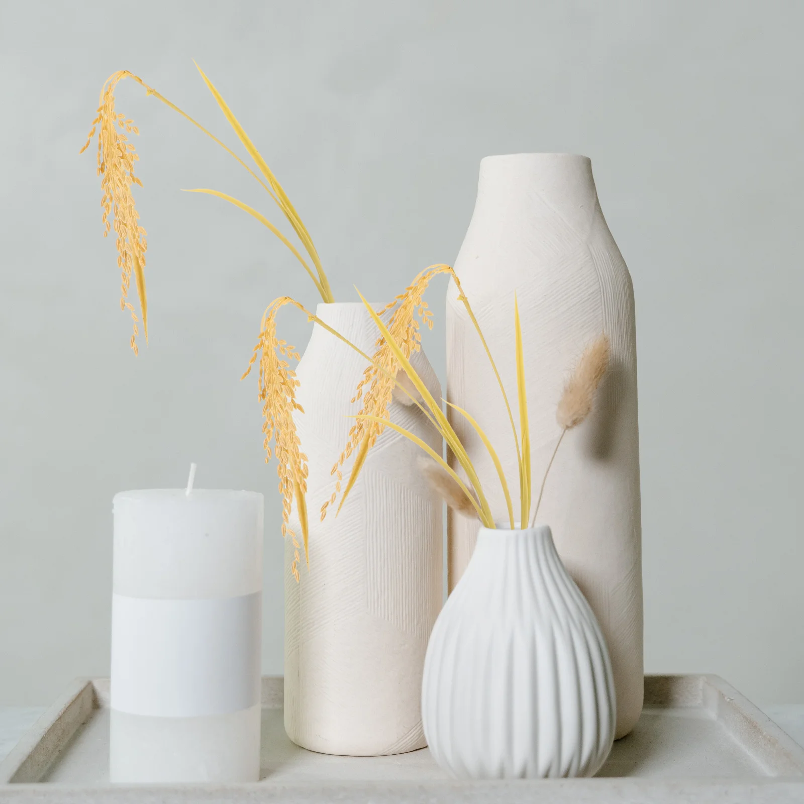 

4Pcs Decorative Rice Wheat Ears Artificial Plastic Wheat Grass Bouquet for Wedding Party Home Office Event Decor