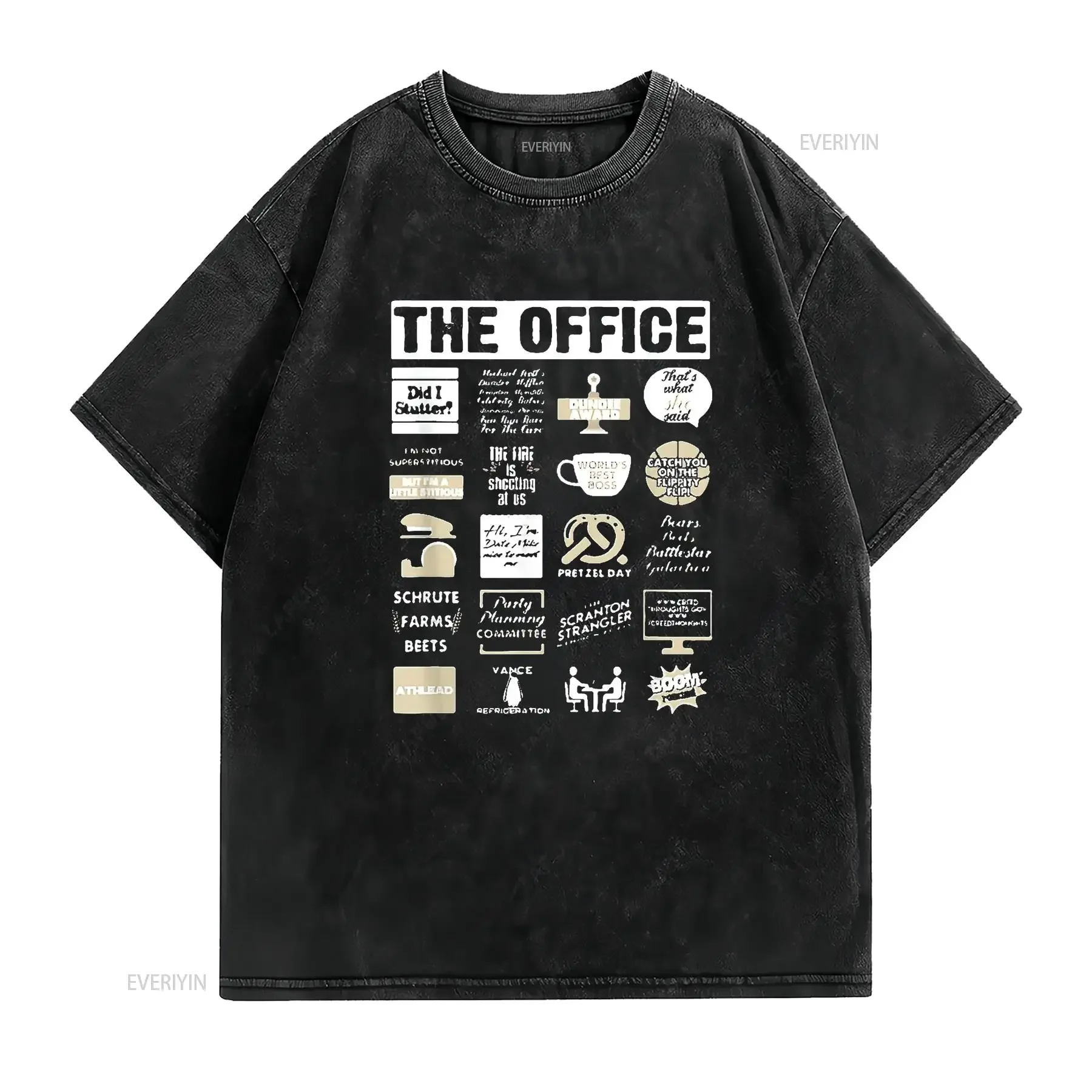 Mens The Office Quote Mash Up Funny Vintage T Shirt Black vintage Washed graphic Stylish homme designer clothes Versatile
