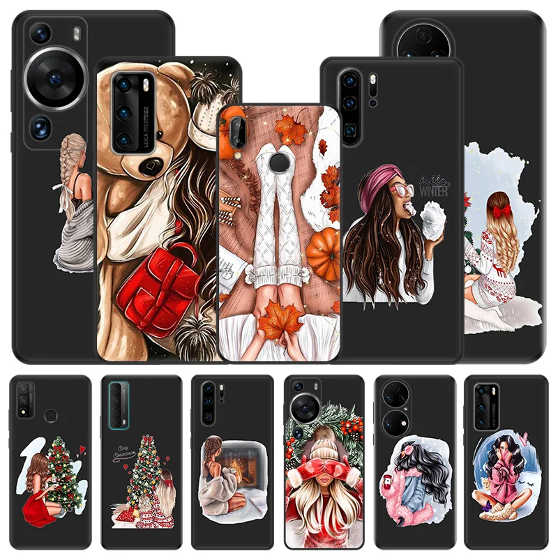 Phone Case For Motorola G200 One Fusion G30 G31 Huawei P20 P30 P40 P-Smart iphone6 Christmas TreenBeauty Girl Matte Soft Cover