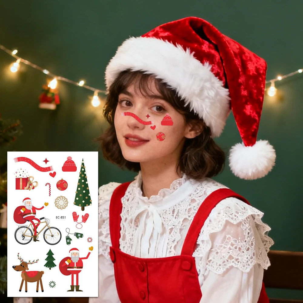 12 قطعة من الوشم المؤقت لعيد الميلاد مع 90+ أنماط للنساء رجل الثلج اللطيف، أشجار عيد الميلاد، الجوارب، سانتا كلوز للحفلات