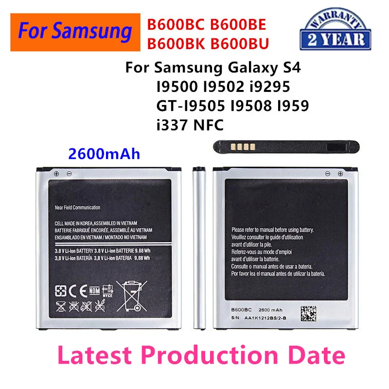 Brand New B600BC B600BE B600BK B600BU 2600mAh Battery For Samsung Galaxy S4 I9500 I9502 i9295 GT-I9505 I9508  i337 NO NFC