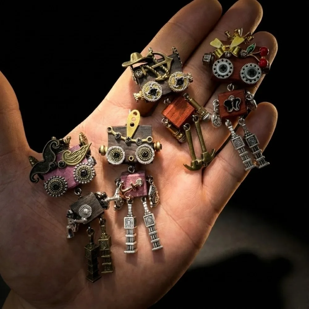 Steampunk Robot Brooch Pendant Mechanical Metal Wood Gear Pin Anti Sag Lightweight Lapel Jewelry Cool Gift For Geek Men Cosplay