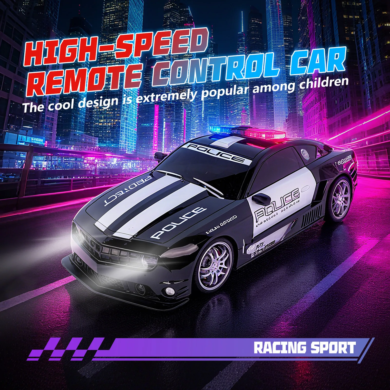 

Remote Control Police Car High Speed Drifting Racing Car 1：14 Scale Four Way Control With Led Lights For Hobbyists Children Toys
