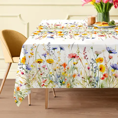 봄 수채화 꽃 직사각형 식탁보 웨딩 파티 장식 여름 화려한 꽃 잎 테이블 천으로 홈 장식