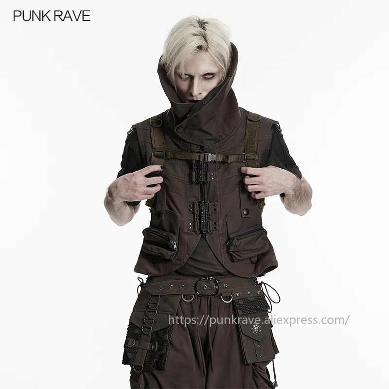 PUNK RAVE Men's Punk Nylon Oxford Outdoor Daily Use Backpack Retro Vibe Hardcore Texture Cosplay Accessories 2 Colors