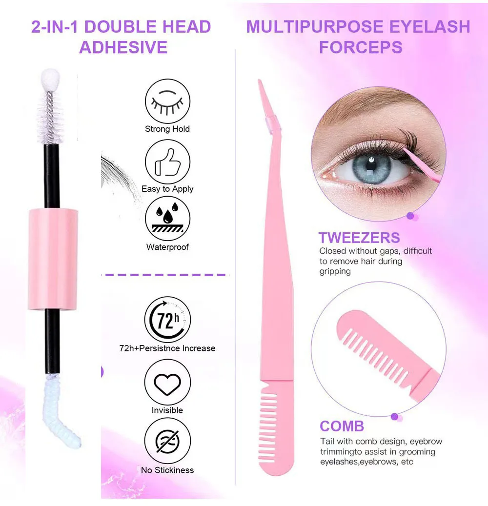 Hot Selling DIY Mix Clusters False Eyelashes Kit with Lash Bond & Seal and Tweezers for Daily Makeup Party Look