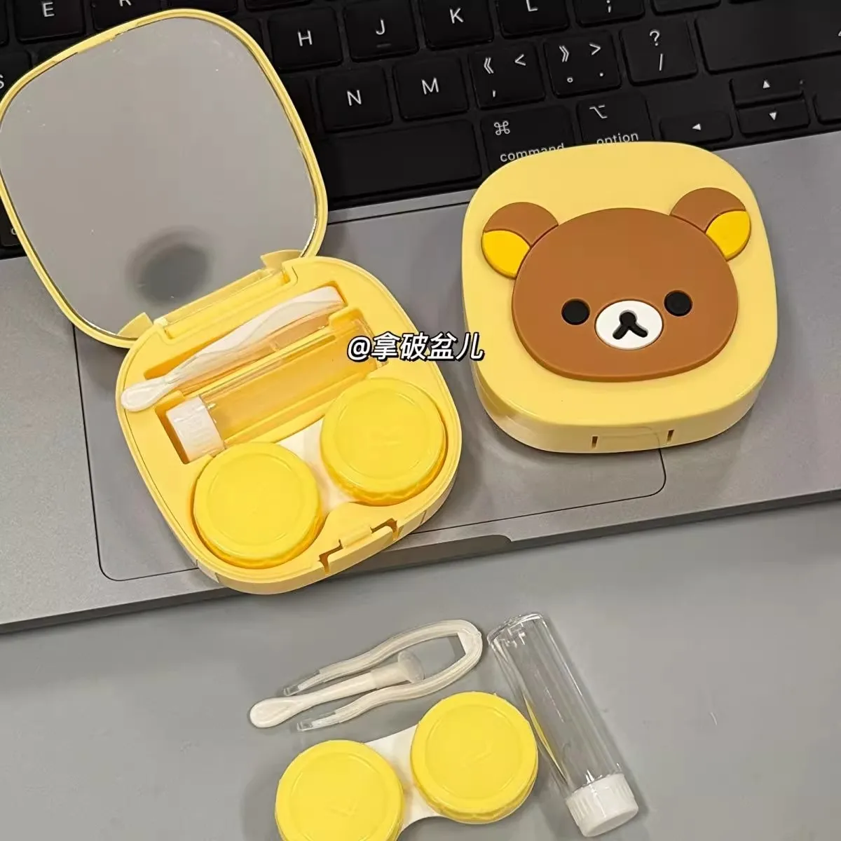Rilakkuma Contact Lens Case New Anime Relax Bear Mirror Cosmetic Contact Lenses Box Travel Organization Storage Accessories Gift
