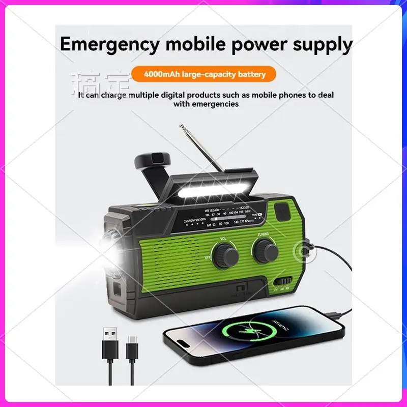 

AUU-Emergency Weather Radio FM/AM/NOAA,Portable Hand Crank Radio,Flashlight ,Solar Powered 4000Mah For Outdoor Camping