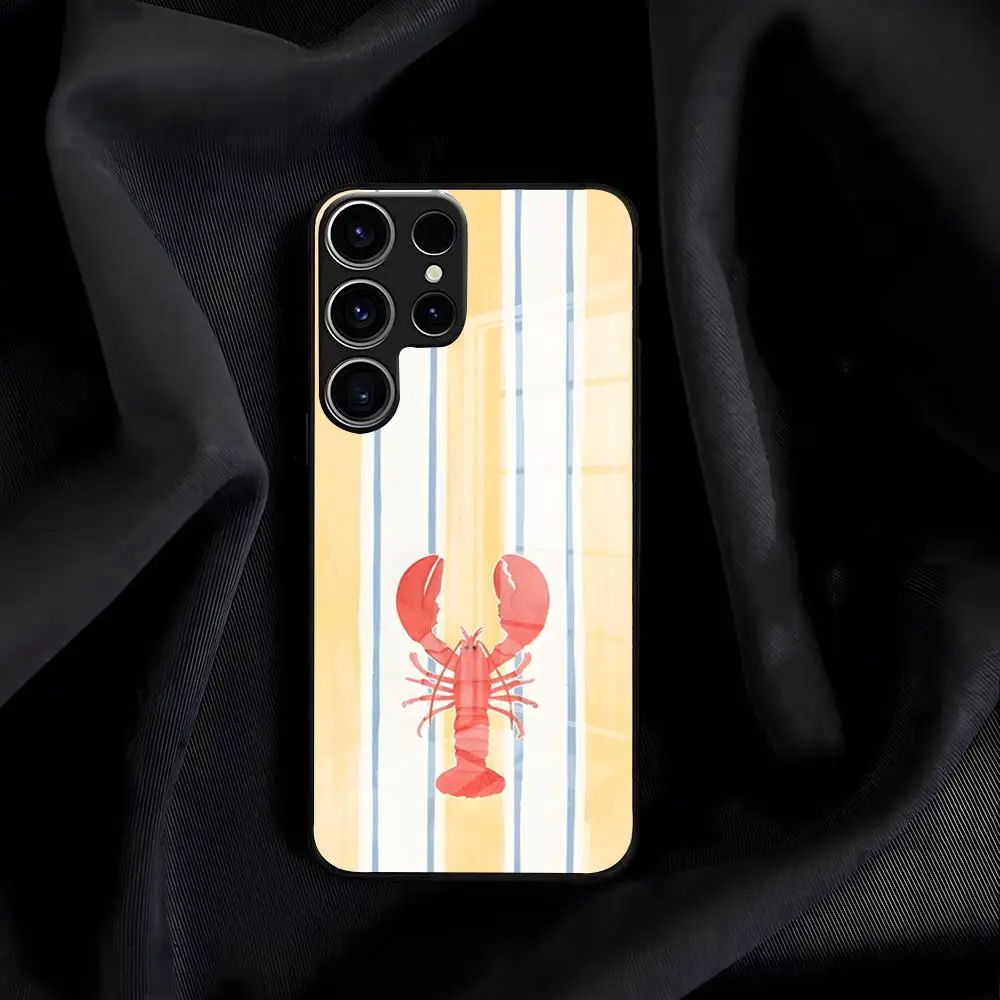 Lobster Stripes Ocean Phone Case For Samsung S26 S25 Plus S20 S20 Plus S22 Ultra S23 FE S21 Plus S21 Ultra Glass Cover