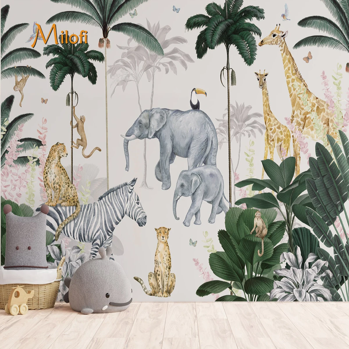 

Milofi Customized 3D wallpaper mural cartoon children's animal elephant home decoration waterproof wall sticker