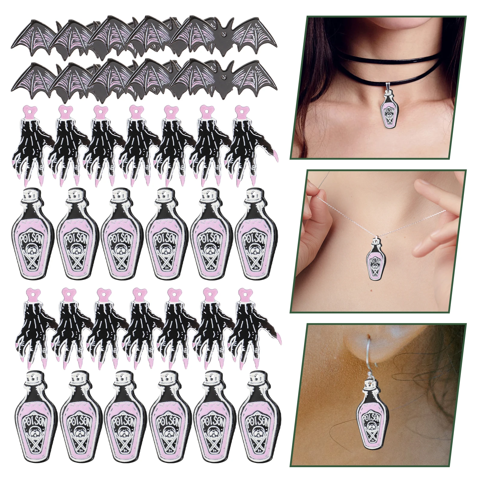 

30 Pcs Skull Charms for Jewelry Making Claw Hanging Decoration Halloween Themed Accessories Decorate Black Acrylic Pendant