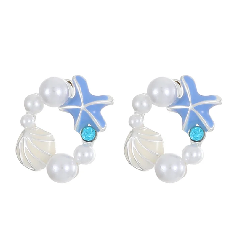 Ocean Element Starfish Shell Earrings for Women Lovely Imitation Pearl Stud Earrings Fashion Accessories Summer Holiday Item image 5