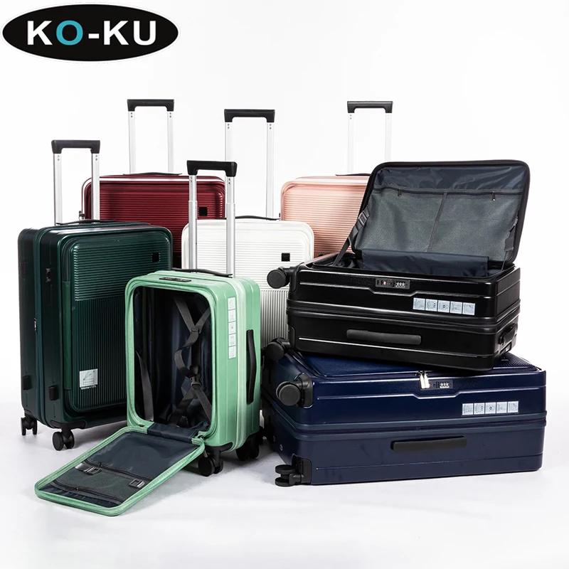 KO-KU Luggage 3 Pieces Suitcase Trolley 20 Inch Front Opening Lid Boarding Box Password Universal Wheel Expandable Suitcase