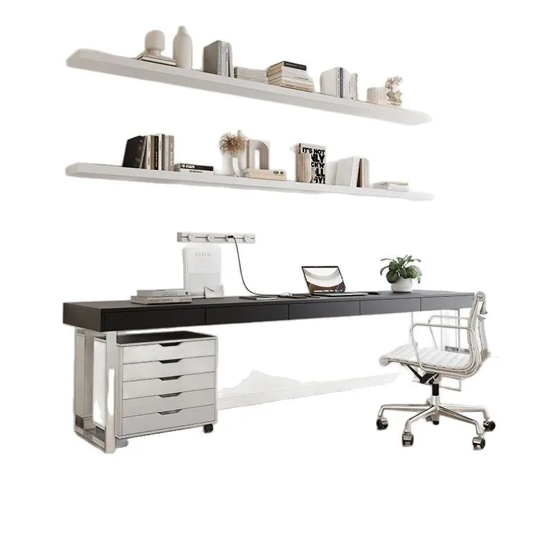 Solid wood log color desk with drawers   Study computer table Modern simple balcony Italian table