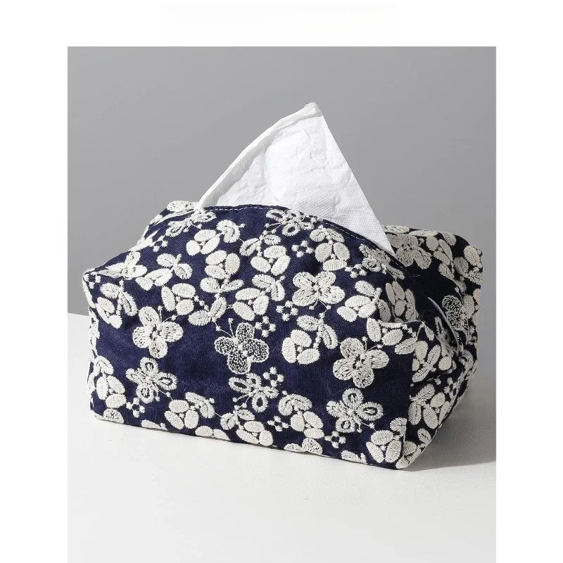 Light Luxury Style Embroidery Tissue Box Cover, Linen Napkin Holder for Bedroom Desktop, Decorative Home Hotel Airbnb Decoration
