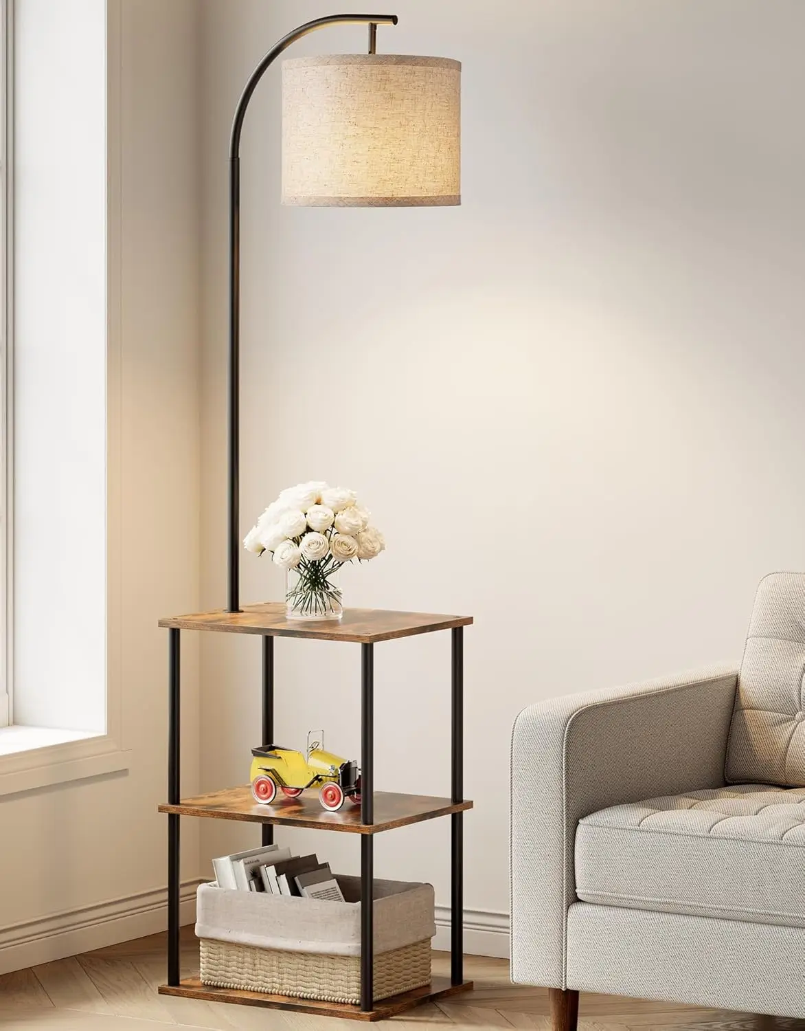 

Modern Floor Lamp with Side Table, 3CCT LED Bulb, Storage Shelves for Living Room Bedroom Home Decor