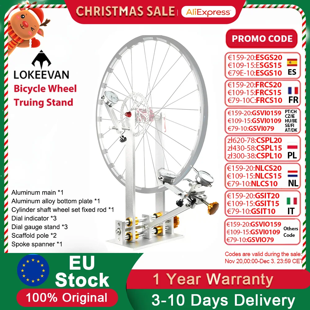 LOKEEVAN support de réglage de roue de vélo vtt outils de réparation de roue de vélo de route avec jauge à cadran pour dégagement rapide et axe traversant