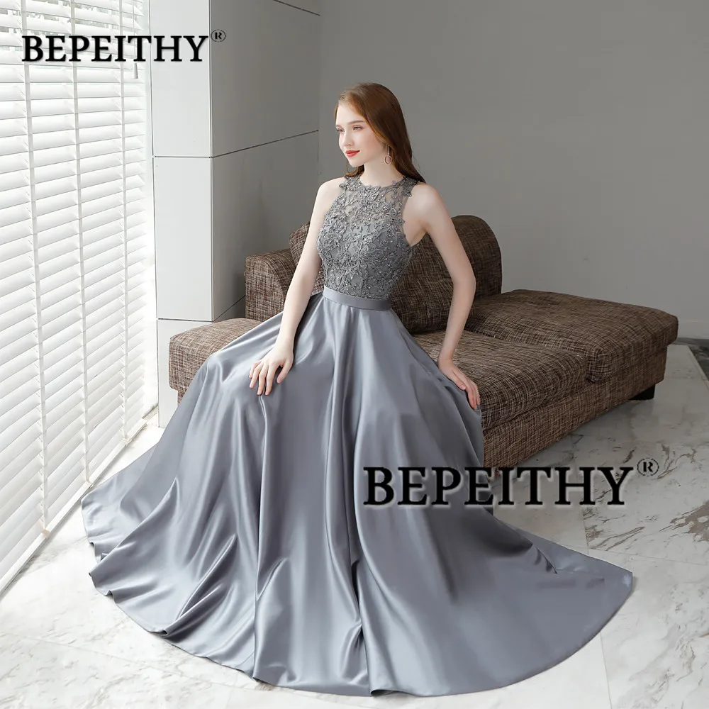 BEPEITHY-Vestidos grises sin mangas para mujer, Top De encaje con cuello redondo, Vintage, elegante, apliques De encaje, 2023