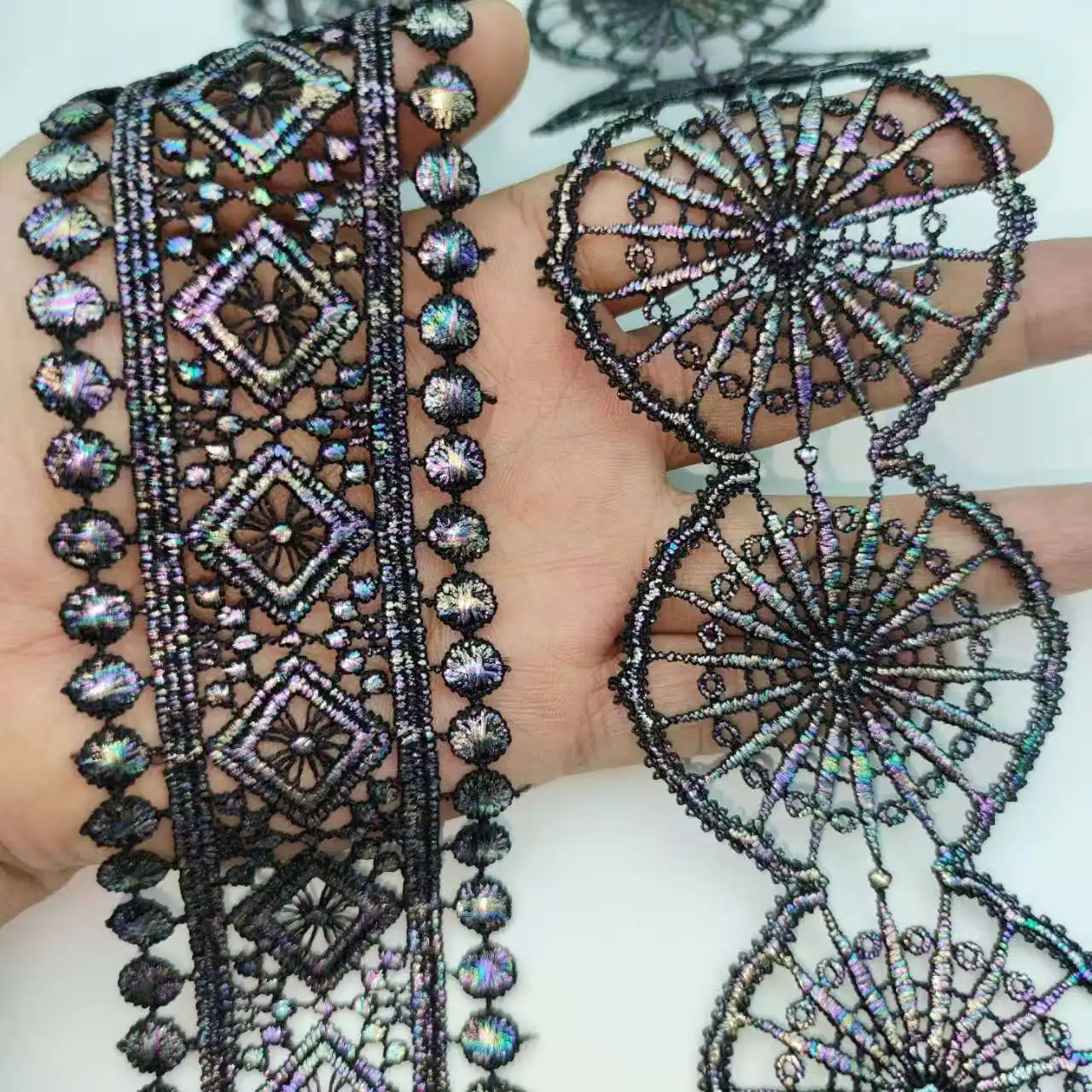 

Красочные черные швейные кружевные ткани, аппликации, вышитые помпоны, кружевная бейка, ленты, сделай сам, шитье, вечернее платье, материалы для рукоделия