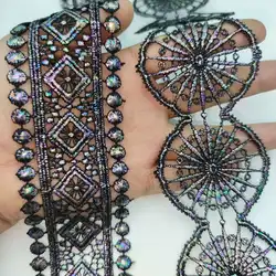 Colorful Black Sewing Lace Fabric Appliques Embroidered Pom-pom Lace Trim Ribbons DIY Sewing Evening dress Craft Materials