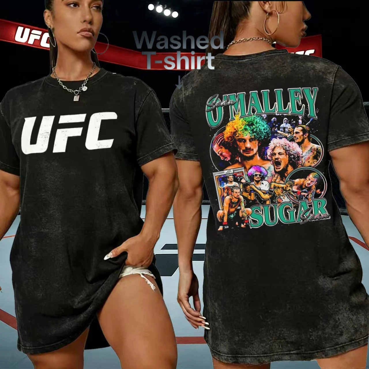 

2026 Summer UFC Brand Sean O'malley Graphic Washed Print Women T-shirt Unisex Vintage Short Sleeve Oversized Boxing Casual Y2k