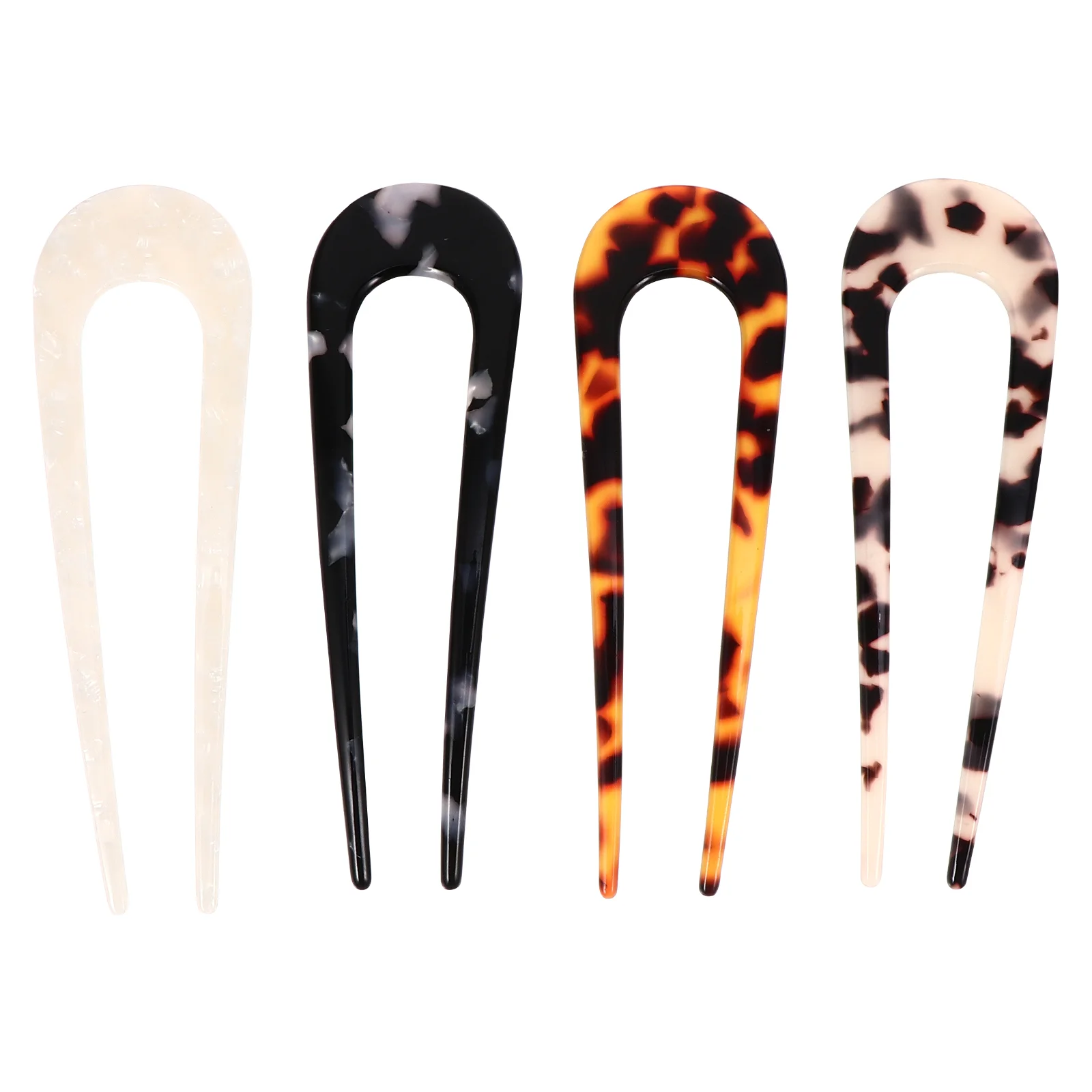 

4 Pcs Simple U-shaped Hairpin Forks Bridal Accessories Women Leopard Clips Retro Hairpins Acetic Acid Lady Barrettes Girl