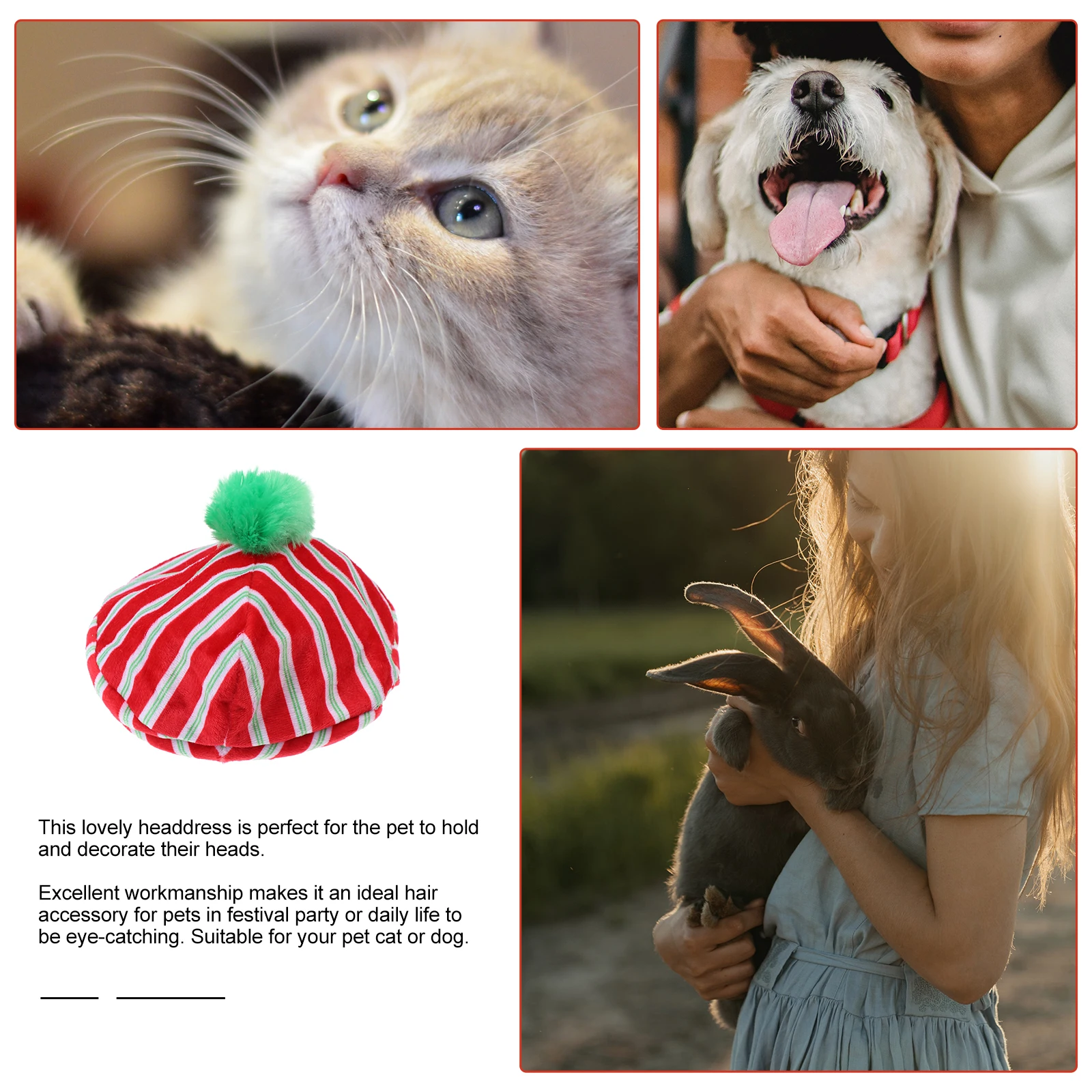 

1pc Dog Pet Cat Hat Christmas Party Costume Dog Woolen Hat Cat Cosplay Headgear Adorable Fashionable Winter Decorative Pet