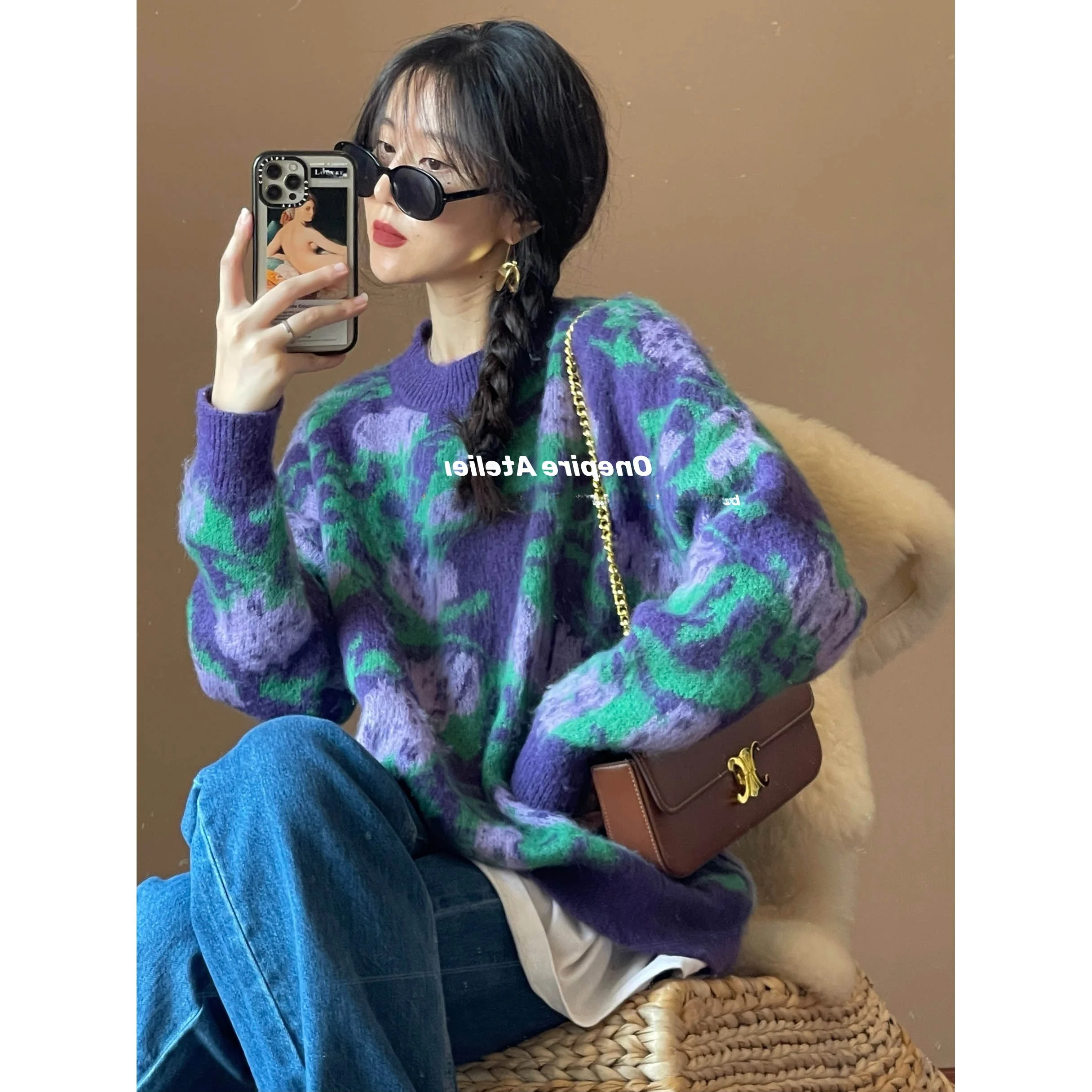 เสื้อสเวตเตอร์ถักลายดอกไม้สไตล์เรโทรสำหรับผู้หญิง ฤดูใบไม้ร่วง ฤดูหนาว เนื้อผ้านุ่ม สบาย ดูดี มีสไตล์ คอกลม แขนยาว แฟชั่นลำลอง