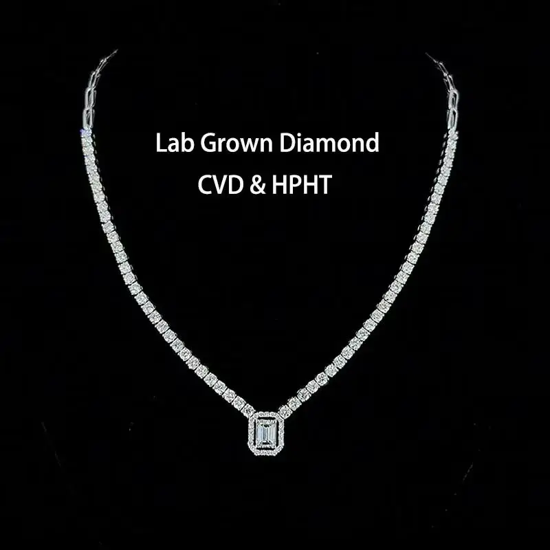 

7.51CTW DEF / VS VVS IGI Certified Emerald And Round Cut Lab Grown Diamond Necklace 14K Gold Luxury Full Diamond Necklace