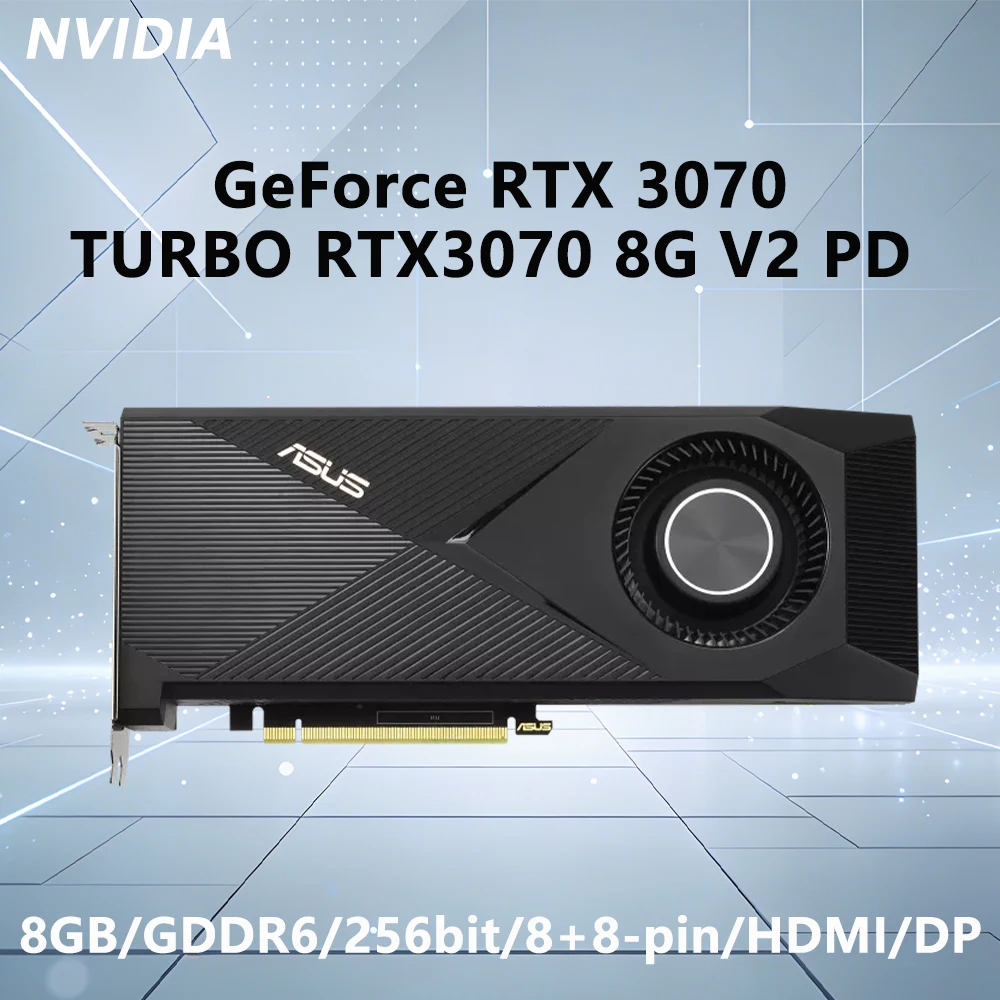 

Видеокарта ASUS NVIDIA RTX 3070 TURBO RTX3070 8G V2 PD 8 ГБ GDDR6 PCI-E 4.0 HDMI DP 8-контактная 1725 МГц для настольного ПК