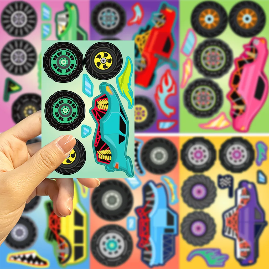 8Sheets Original Cartoon Monster Trucks Waterproof Graffiti Stickers for Helmet Bicycle Hand Account Pencil Case Decals image 6