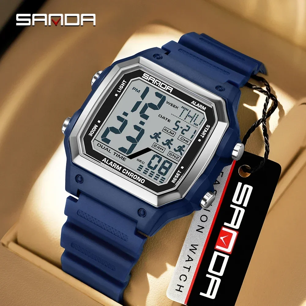 SANDA 6380 Fashion Men's Electronic Digital Watch Sports Multi Functional Waterproof Student Electronic Watch Timing Alarm Clock