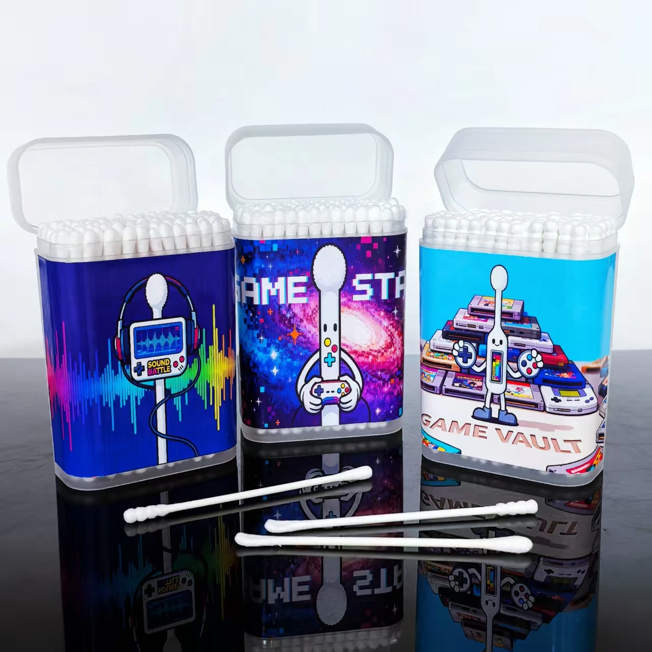 300 قطعة/600 قطعة مسحات قطنية تحت عنوان وحدة التحكم في الألعاب، براعم قطنية برأسين رفيعة، مسحات قطنية منزلية