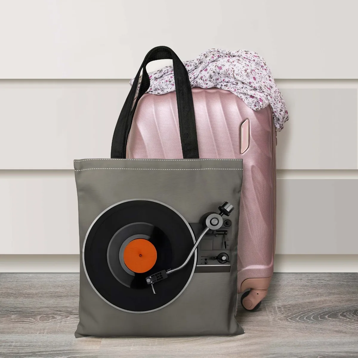 Classic Retro Design of a One-Piece Turntable Handbag with a Vinyl Record Theme Spacious Preferred Bag-Shaped Shopping Tote