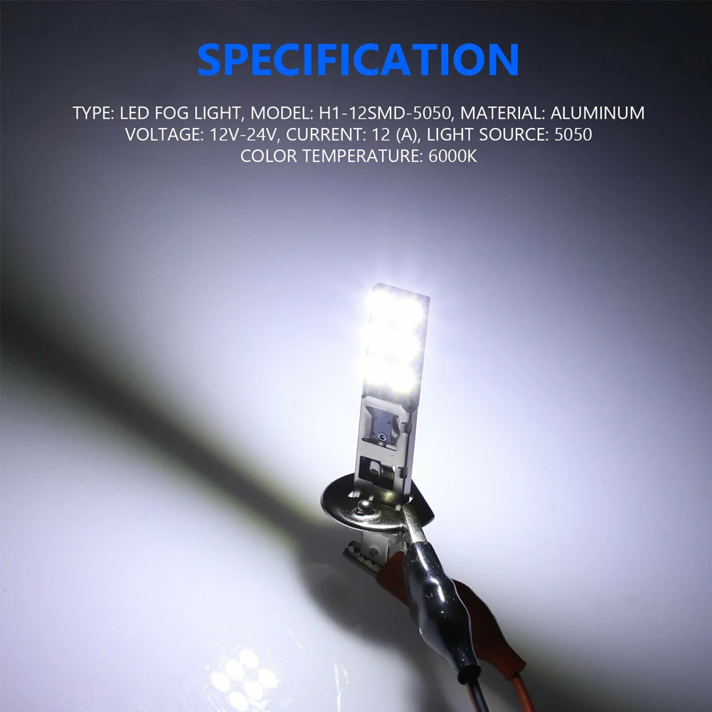 2PCs/set Car NEW H1-12SMD-5050 6000K Super White 55W LED Headlight Bulbs Kit Auto Fog Driving Light Replacement