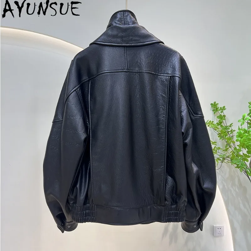 AYUNSUE Real Leather Jackets for Woman Retro Loose Sheepskin Outerwear Motorcycle Style Jacket Woman Clothes Autumn Ropa Mujer