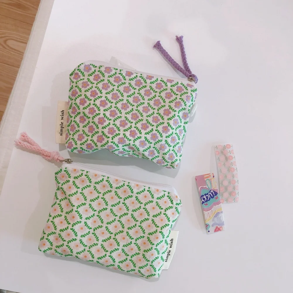 Small Flower Cosmetic Bag Cotton Mini Fabric Women Travel Make Up Toiletry Bag Korean Female Little Purse Zipper Coin Pouch Case