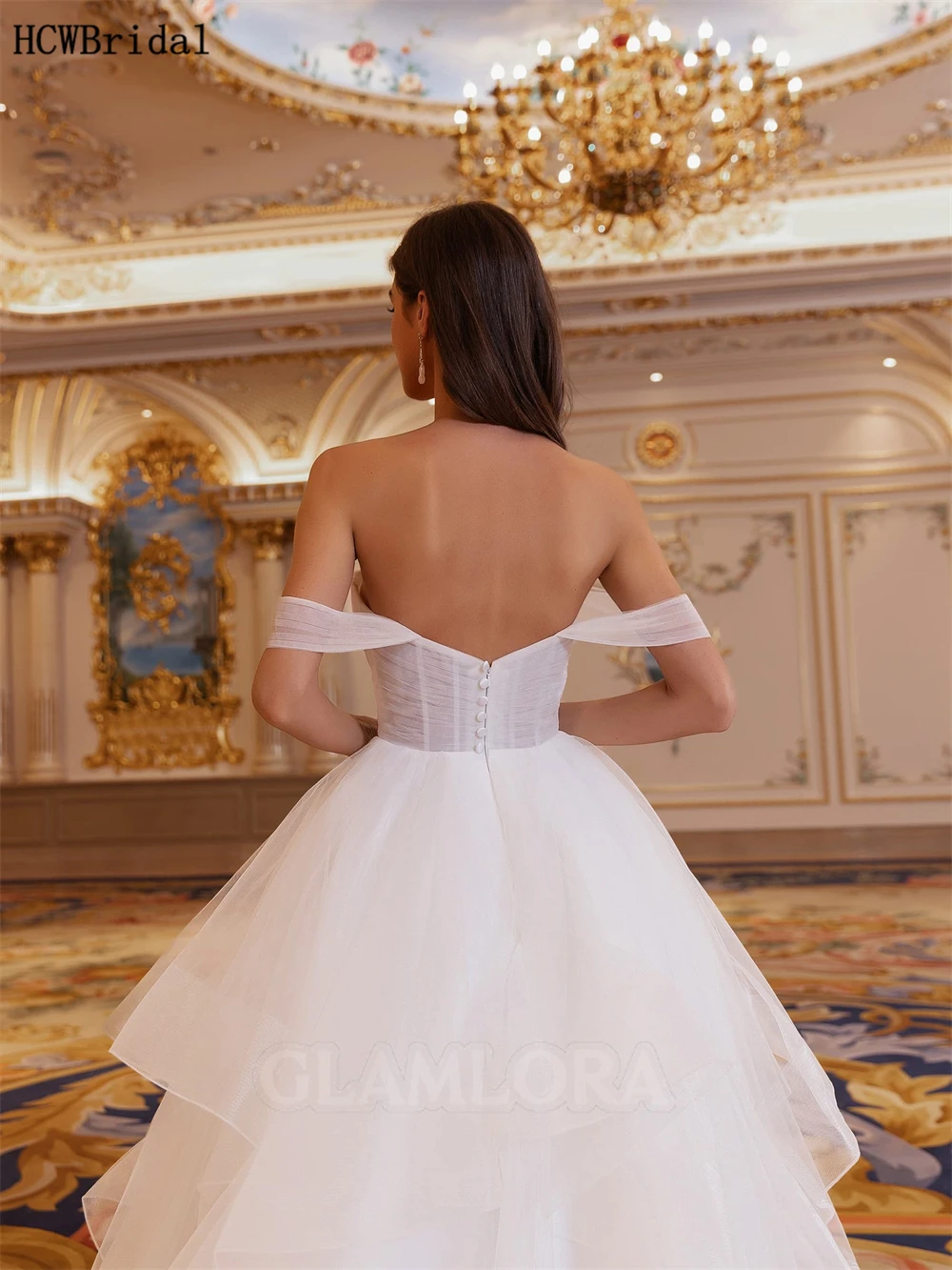 تخصيص الأبيض الأميرة تول فساتين الزفاف قطار الاجتياح قبالة الكتف عارية الذراعين مثير الزفاف حزب أثواب الزفاف