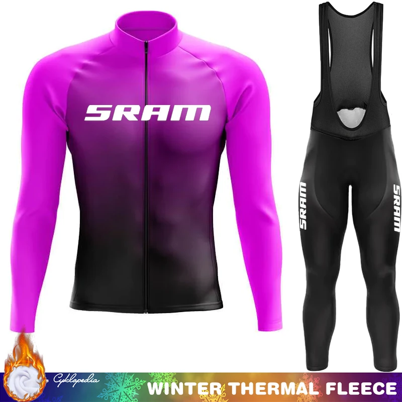 Winter Thermal Fleece Cycling Jersey Triathlon SRAM Bib Men's Clothing Man Set Sportswear Suit Clothes Bicycle Retro Bicycles