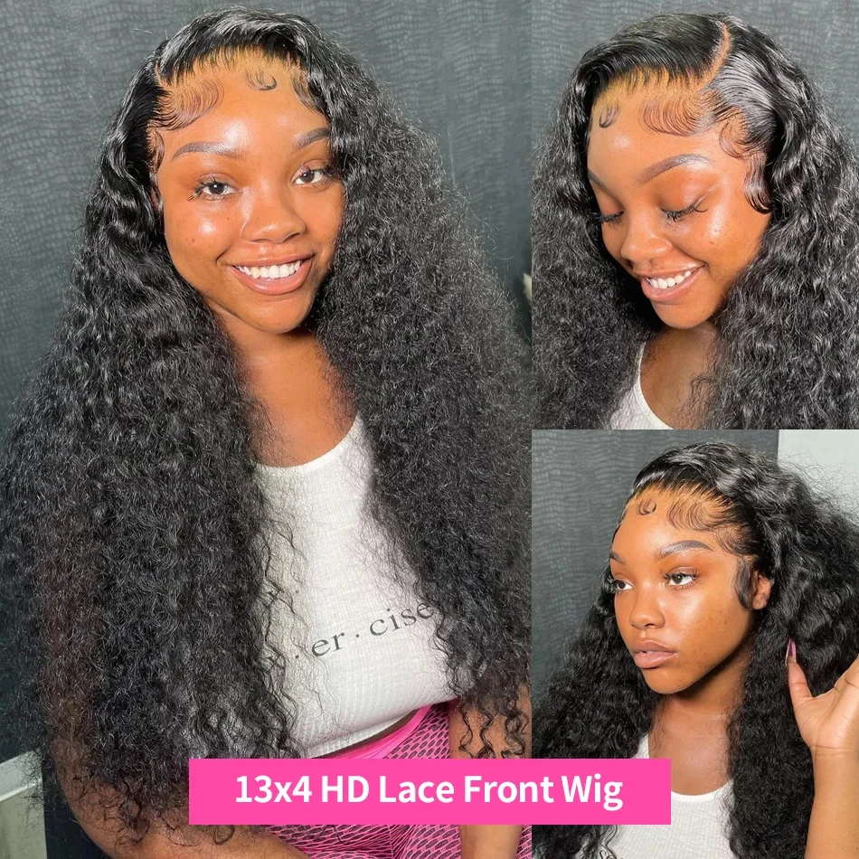 30 40 Inch 220% Density 13x6 Deep Wave Hd Lace Frontal Wig Natural Color Wet And Wavy Water Wave Lace Front Wig Kinky Curly Human Hair Wigs For Black Women image 3