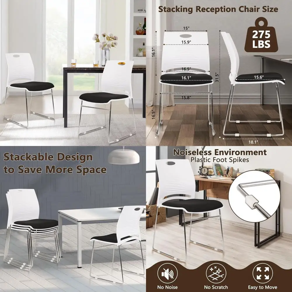 

Stackable Office Chairs with Metal Base, Ideal for Conference, Lobby, Training, School, Kitchen, and Banquet Use, Plastic Desk C